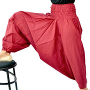 Maroon Cotton Trousers, Afghani Yoga Harem Pants for Women, Yoga Harem Pants